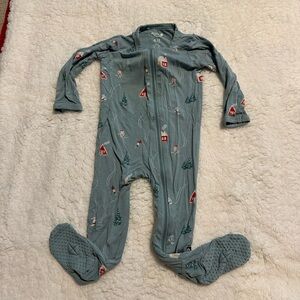 Kyte BABY Kids Footie Pajama - Blue with Red and Green Accents